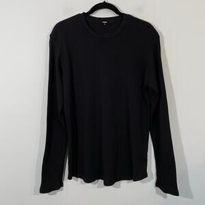 Monrow Women's Black Crew Neck Long Sleeve Waffle Knit Top Size S Made in USA